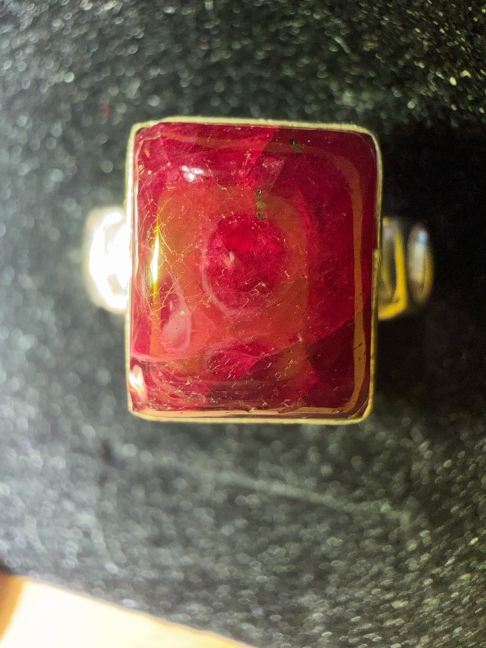 Silver Ring with Deep red Rectangular ruby Stone - Picture 2 of 5